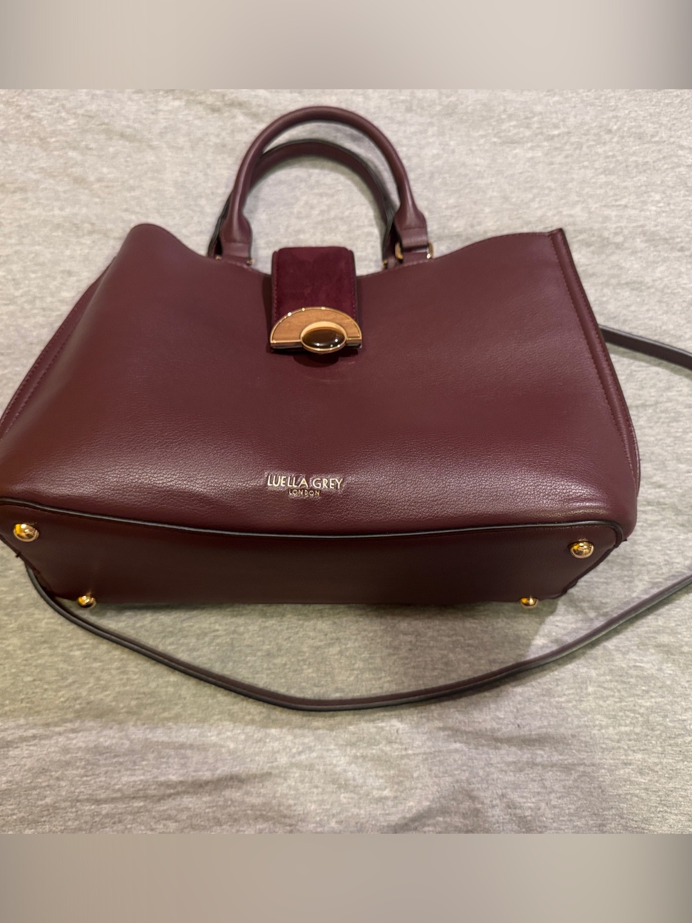 Luella Grey Wine Faux Leather Top-Handle Satchel with Shoulder Strap